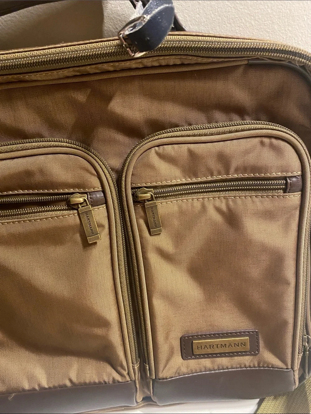 Hartmann Nylon Computer Case Double Compartment Laptop Bag Khaki Brown Leather